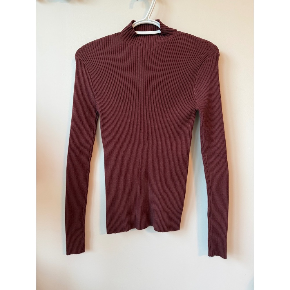 Vici Womens Ribbed Mock Neck Long Sleeve Sweater Burgundy Wine Large